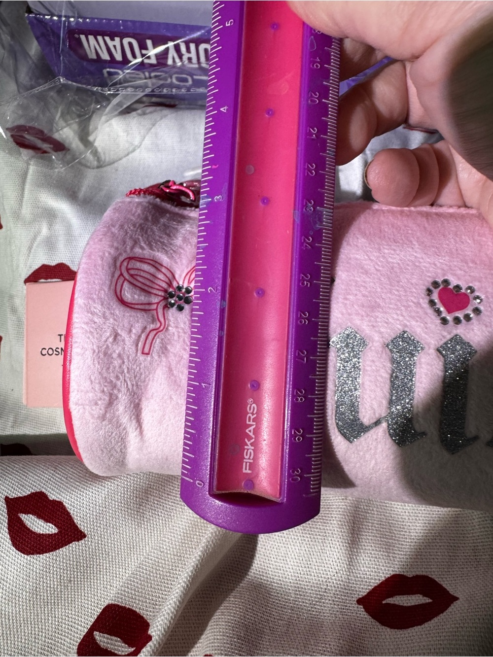 Juicy Couture Pink Plush Cosmetic Pouch with Heart Charm includes travel bottle - Picture 9 of 10